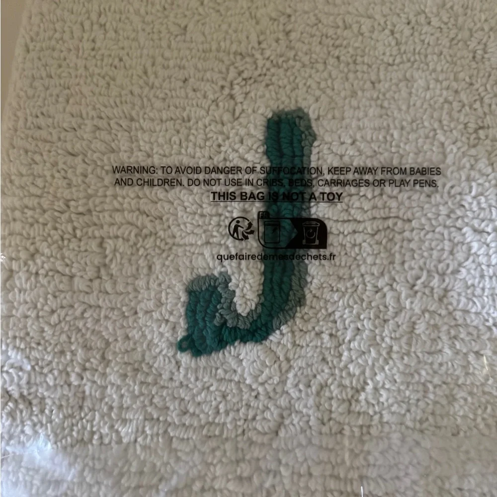 Anthropologie Monogram Embroidered Cotton Bath Mat -‎ White with Green Accents
